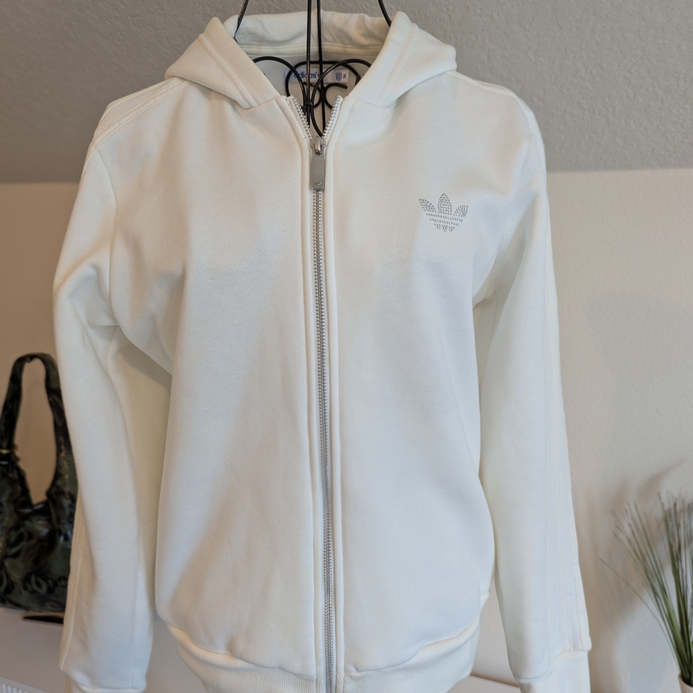 Adidas Originals Zip-Up Hoodie w/ Rhinestone Logo